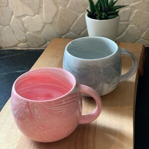 MARBLED CERAMIC | Set of 2 | Pink and Grey Rounded Mugs